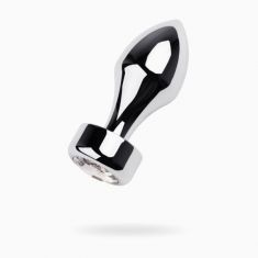 Silver anal plug TOYFA Metal with white round-shaped gem, length 8,2 cm, diameter 2,5-3,8 cm, weight