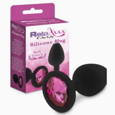 Анальна пробка - RelaXxxx Anal plug Silicone With Pink Crystal, чорний, M Анальна пробка - RelaXxxx Anal plug Silicone With Pink Crystal, чорний, M