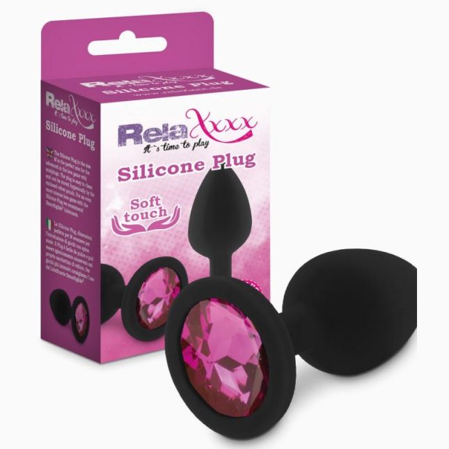 Анальна пробка - RelaXxxx Anal plug Silicone With Pink Crystal, чорний, M