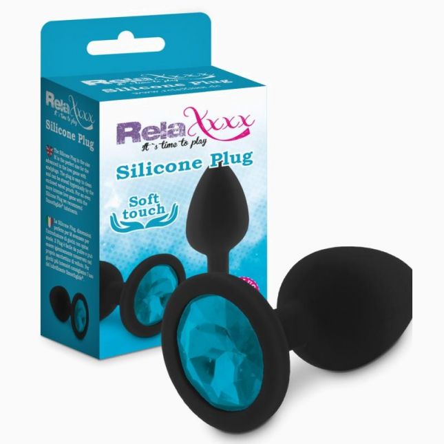 Анальна пробка - RelaXxxx Anal plug Silicone With Blue Crystal, чорний, M