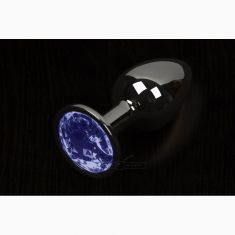 Пикантные штучки, Большая графитовая анальная пробка с кристаллом - 8,5х4 см. (синий)