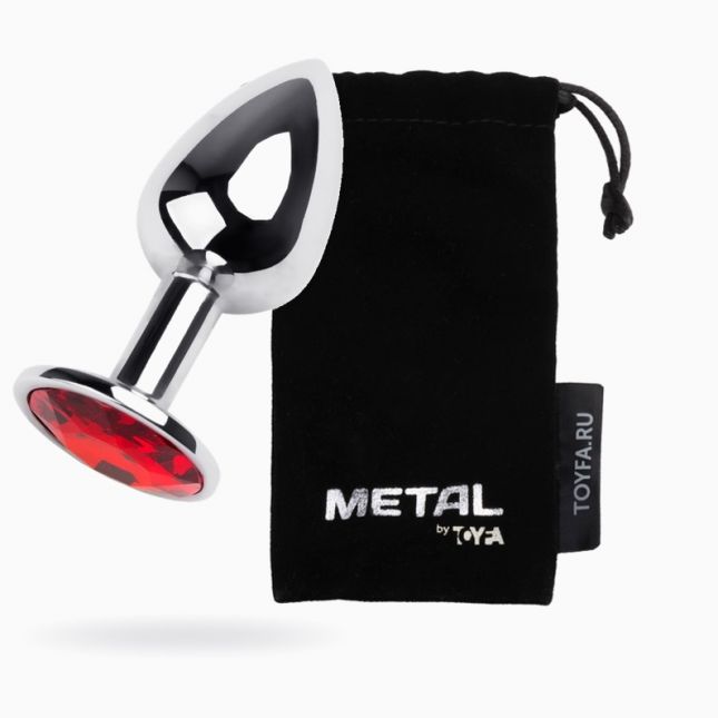 Анальный страз Metal By Toyfa, металл, серебристый, с кристаллом цвета рубин, 7 см, ø 2,8 см, 50 г
