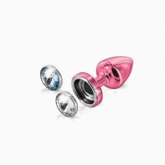 Анальна пробка зі змінними стразами Diogol Anni Magnet Pink Кристал/Аквамарин 25мм