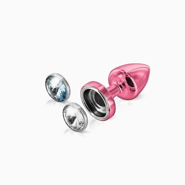 Анальна пробка зі змінними стразами Diogol Anni Magnet Pink Кристал/Аквамарин 25мм