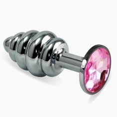 Анальна пробка - Heavy Metal Anal Plug Silver Rosebud Spiral Pink
