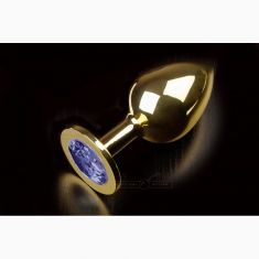 Большая золотистая анальная пробка с закругленным кончиком Пикантные Штучки, 9х4 см (синий)
