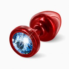 Анальная пробка со стразом Diogol ANNI round red Аквамарин 25мм