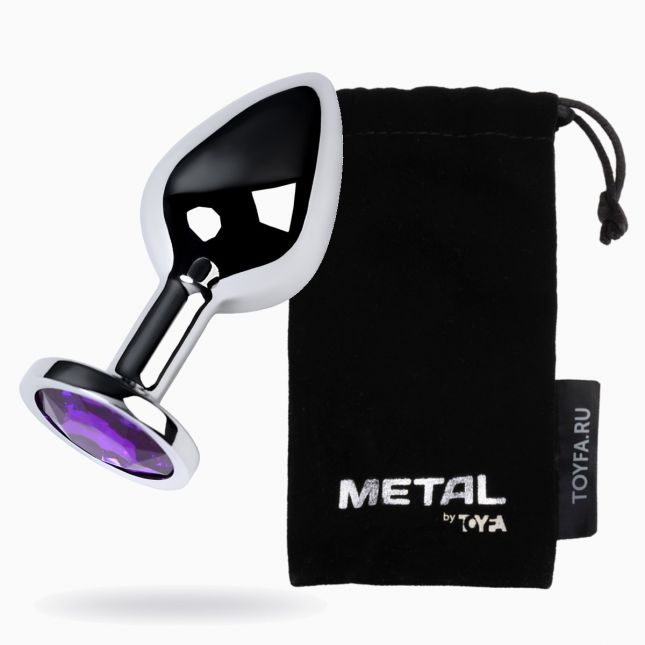 Анальный страз Metal By Toyfa, металл, серебристый, с кристаллом цвета аметист, 8 см, ø 3,4 см, 85 г