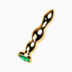 Анальная пробка Metal By Toyfa, металл, золотистая, с кристаллом цвета изумруд, 13,5 см, ø 3 см, 140