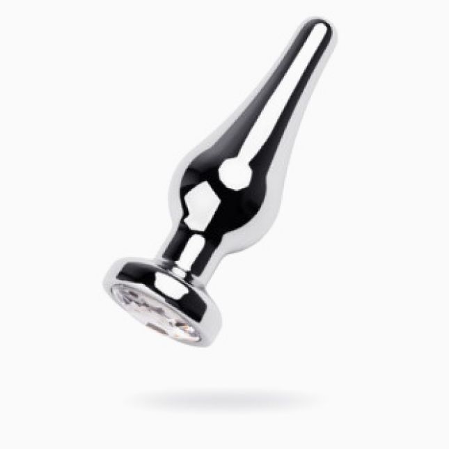 Анальна пробка Metal By Toyfa, метал, сріблястий, з кристалом кольору алмаз, 10 см, ø 3 см, 95 г