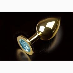 Большая золотистая анальная пробка с закругленным кончиком Пикантные Штучки, 9х4 см (голубой)