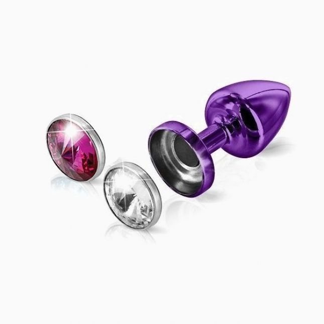 Анальна пробка зі змінними стразами Diogol Anni Magnet Purple Кристал/Рубин 30мм