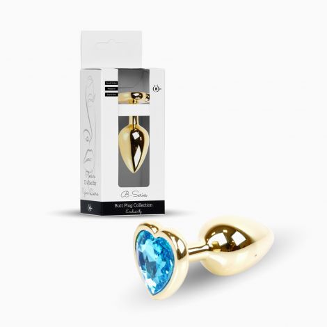 Анальна пробка - Jewellery Gold Heart Plug Light Blue