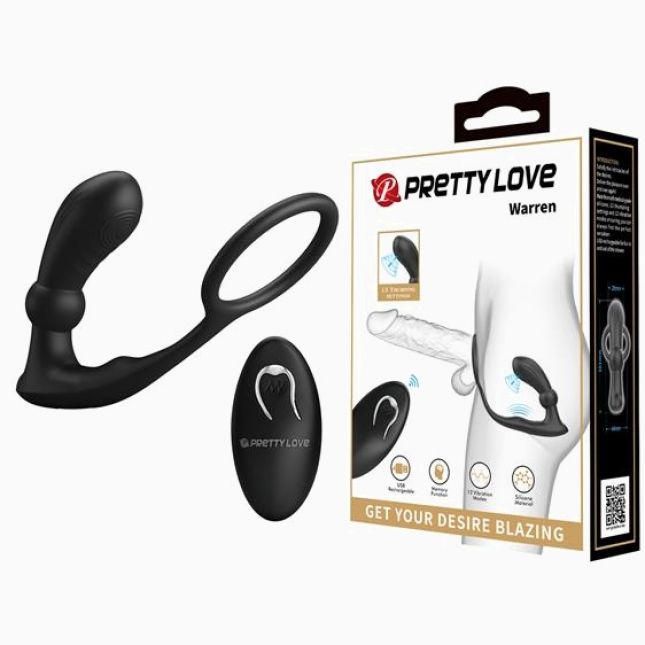 Анальна пробка з ерекційним кільцем - Pretty Love Warren Prostate Stimulator Black