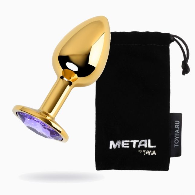 Анальный страз Metal By Toyfa, металл, золотистый, с кристаллом цвета аметист, 7 см, ø 2,8 см, 50 г