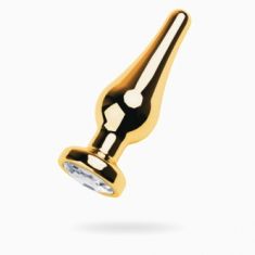 Анальная пробка Metal By Toyfa, металл, золотистый, с кристаллом цвета алмаз, 10 см, ø 3 см, 95 г