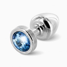 Анальна пробка із стразом Diogol ANNI round silver Аквамарин 25мм