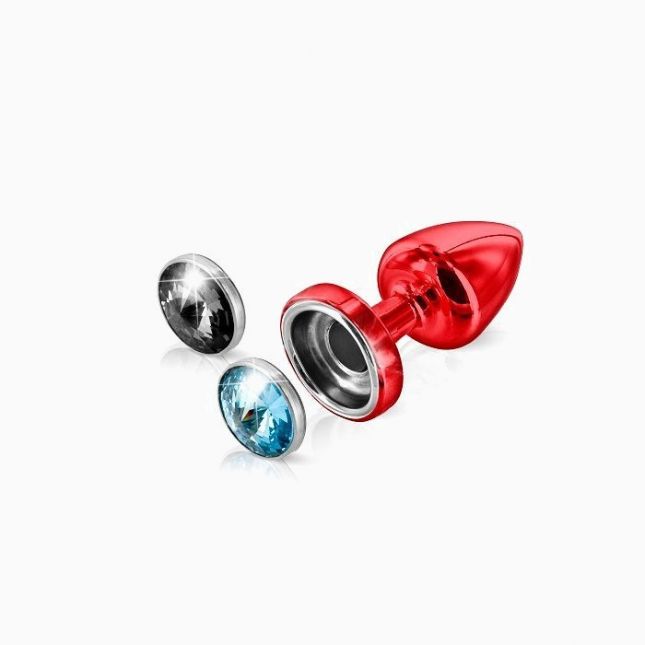 Анальна пробка зі змінними стразами Diogol Anni Magnet Red Аквамарин/Карбонадо 30мм