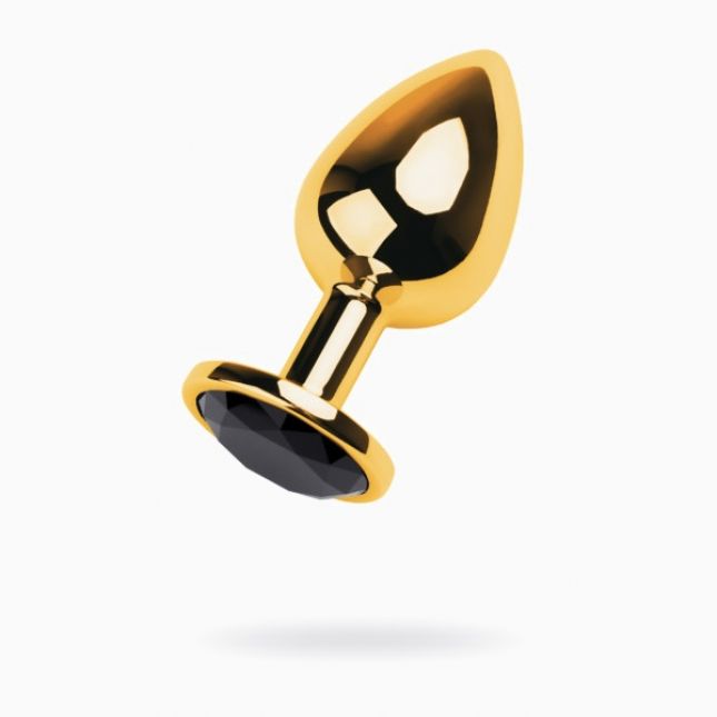 Golden anal plug TOYFA Metal with black heart-shaped gem, length 7 cm, diameter 1,8-3,3 cm, weight 9