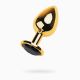 Golden anal plug TOYFA Metal with black heart-shaped gem, length 7 cm, diameter 1,8-3,3 cm, weight 9