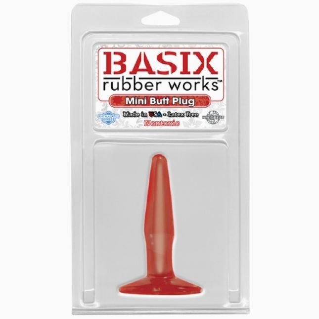 Анальна пробка - Basix Rubber Works, Mini Butt Plug, червоний