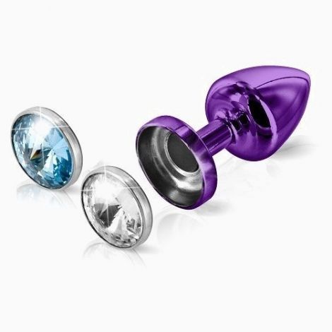 Анальна пробка зі змінними стразами Diogol Anni Magnet Purple Кристал/Аквамарин 25мм