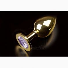 Большая золотистая анальная пробка с закругленным кончиком Пикантные Штучки, 9х4 см (сиреневый)