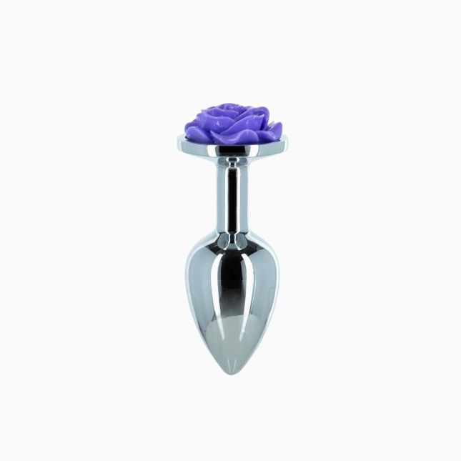 Металева анальна пробка Lux Active з трояндою - Rose Anal Plug - Purple, віброкуля в подарунок