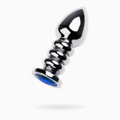 Silver anal plug TOYFA Metal with dark blue round-shaped gem, length 8,5 cm, diameter 2,5-3,8 cm, we