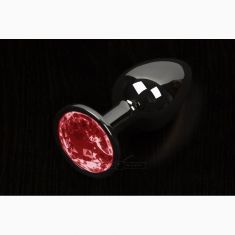Пикантные штучки, Большая графитовая анальная пробка с кристаллом - 8,5х4 см. (красный)