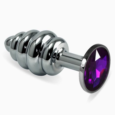 Анальна пробка - Heavy Metal Anal Plug Silver Rosebud Spiral Purple
