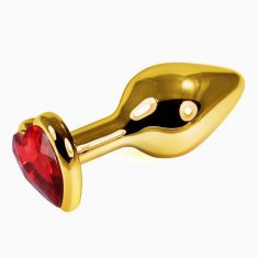 Анальна пробка - Heavy Metal Anal Plug Gold Rosebud Heart Red