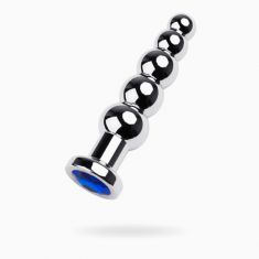 Silver anal plug TOYFA Metal with dark blue round-shaped gem, length 12,5 cm, diameter 1,8-3,4 cm, w