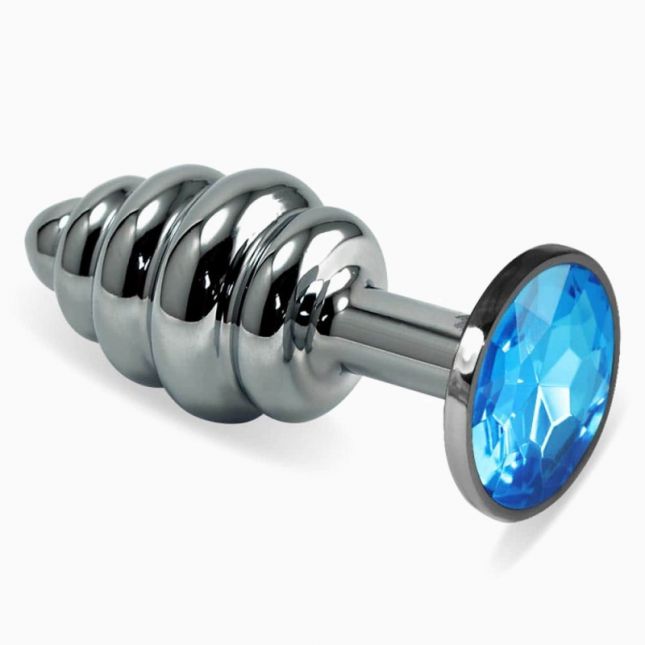 Анальна пробка - Heavy Metal Anal Plug Silver Rosebud Spiral Blue