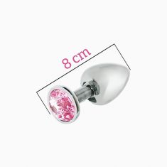 Металлическая анальная пробка с розовым кристаллом MAI Attraction Toys №73, длина 8см, диаметр 3см