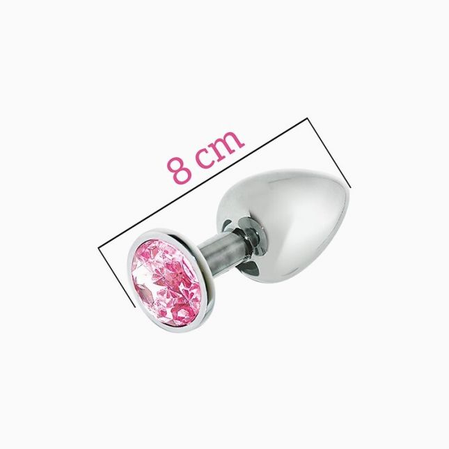Металева анальна пробка з рожевим кристалом MAI Attraction Toys №73, довжина 8 см, діаметр 3 см
