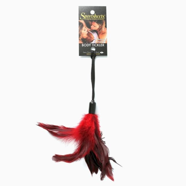 Метелочка-щекоталка Sportsheets - PLEASURE FEATHER RED на веревочной петле
