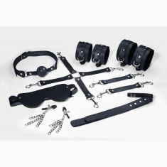 Набор Feral Feelings BDSM Kit 7 Black, наручники, поножи, коннектор, маска, паддл, кляп, зажимы