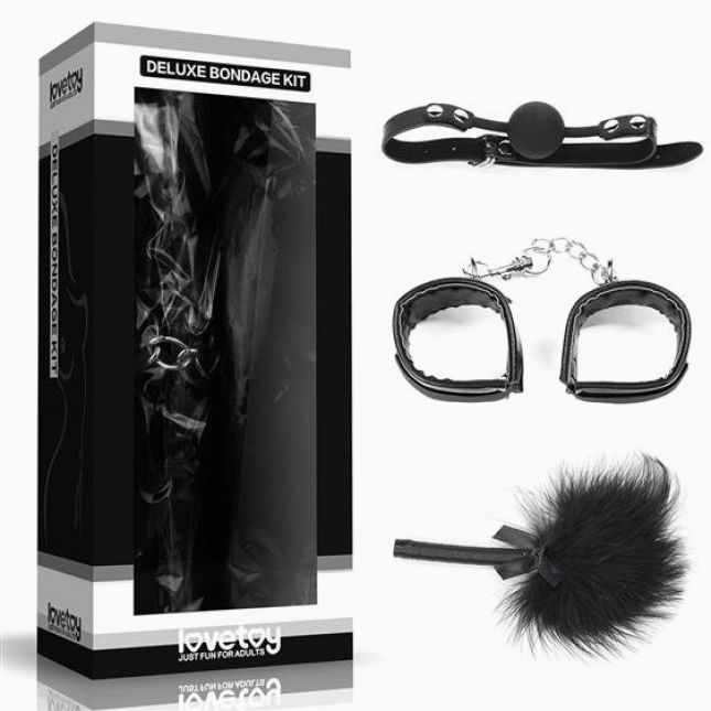 Набір БДСМ - Deluxe Bondage Kit (кляп, наручники, пір'їнка) Набір БДСМ - Deluxe Bondage Kit (кляп, наручники, пір'їнка)