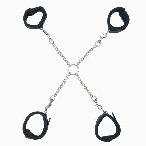 Крестовина Punishment – Hog-Tie – Black, наручники + поножи на цепочке