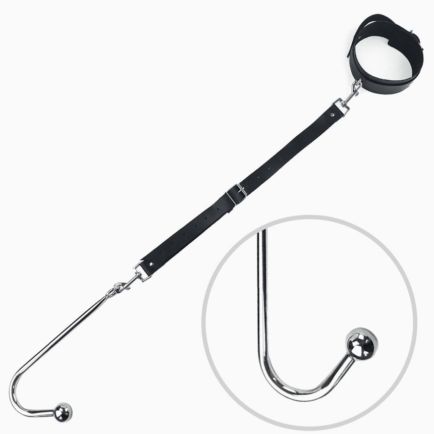 Анальний гак 2 із нашийником з натуральної шкіри Art of Sex - Anal hook, Чорний Анальний гак 2 із нашийником з натуральної шкіри Art of Sex - Anal hook, Чорний