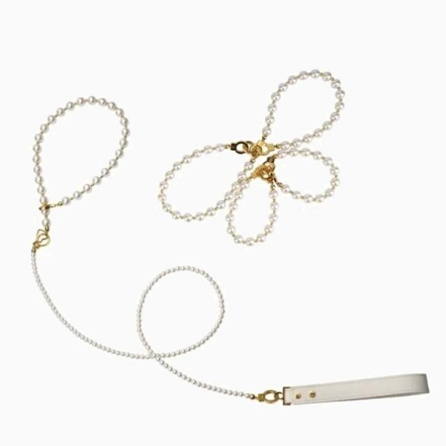 Жемчужный ошейник с поводком и наручниками LOCKINK Pearl Bondage & Restraint Set
