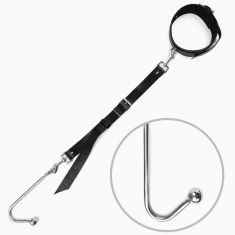 Анальний гак із нашийником з натуральної шкіри Art of Sex - Anal hook, Чорний
