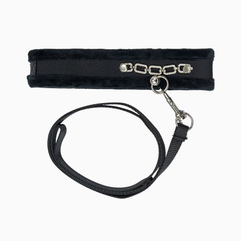 Ошейник с поводком Punishment – Crystal Collar & Leash – Black, украшен кристаллами, съемный поводок