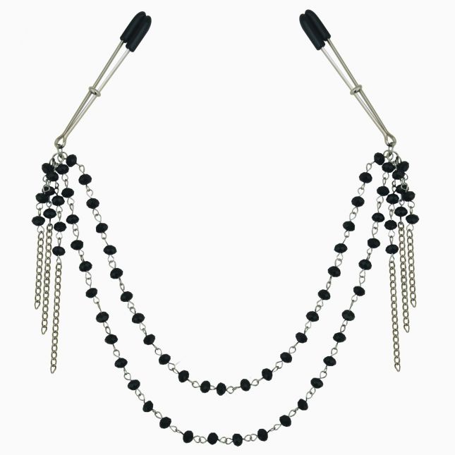 Прикраса ланцюжок із затисками для сосків Sportsheets Midnight Black Jeweled Nipple Clips