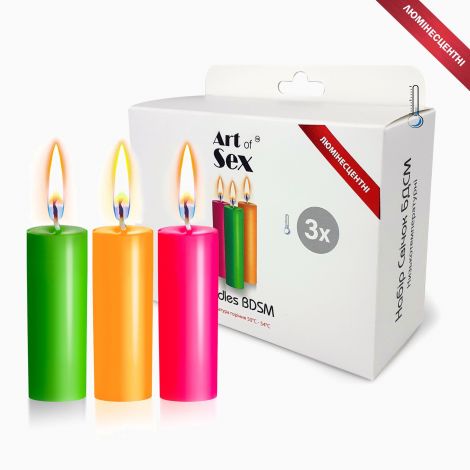 Набір воскових свічок Art of Sex size S 10 см (3 шт), низькотемпературні, люмінісцентні