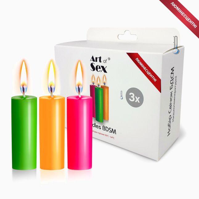 Набір воскових свічок Art of Sex size S 10 см (3 шт), низькотемпературні, люмінісцентні