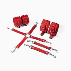 Набір для БДСМ 3 в 1 Feral Feelings BDSM Kit 3 Red, red, наручники, поножі, хрестовина