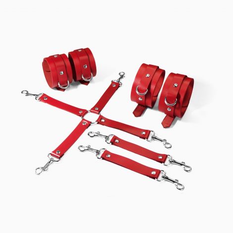 Набір для БДСМ Feral Feelings BDSM Kit 3 Red, наручники, поножі, хрестовина