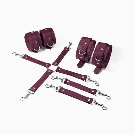 Набір для БДСМ Feral Feelings BDSM Kit 3 Burgundy, наручники, поножі, хрестовина